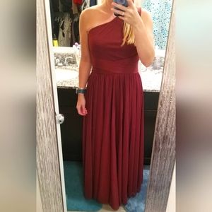 David's Bridal Wine Mesh One Shoulder Bridesmaid's Dress